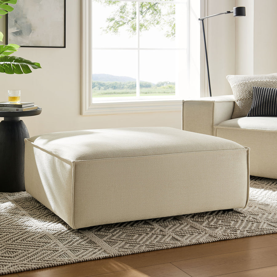 Atlas Performance Fabric Upholstered Modular Ottoman in Ecru