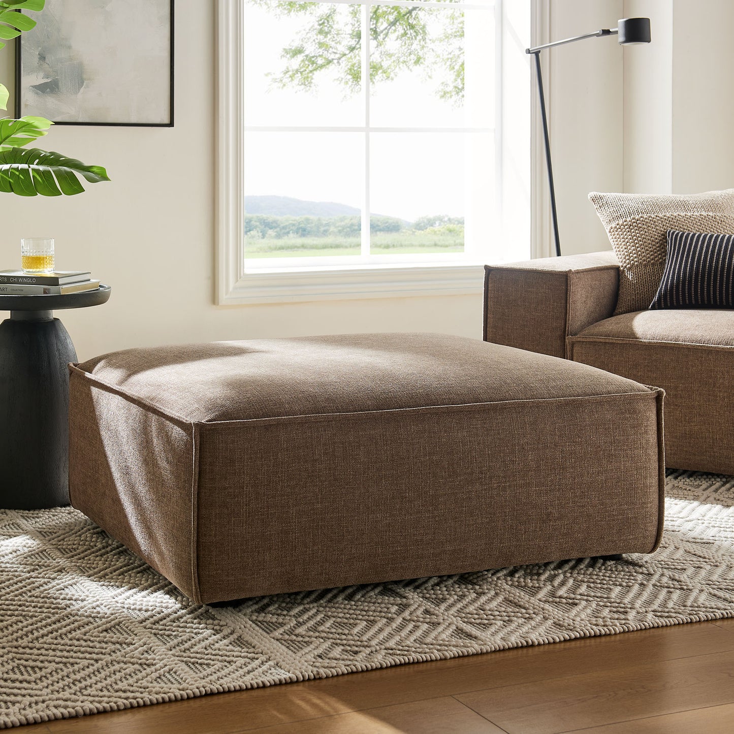 Atlas Performance Fabric Upholstered Modular Ottoman in Mocha