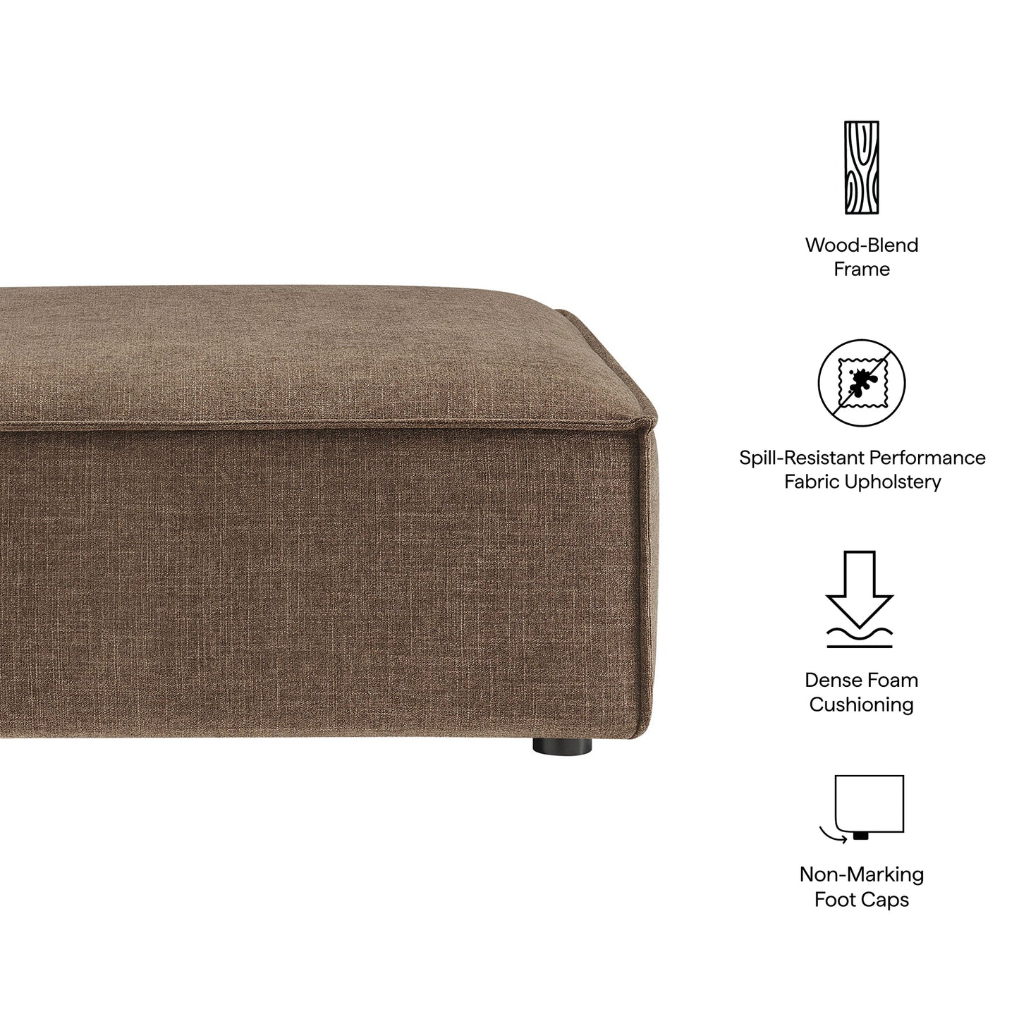 Atlas Performance Fabric Upholstered Modular Ottoman in Mocha