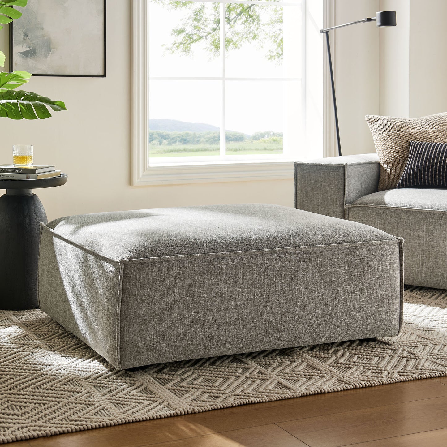 Atlas Performance Fabric Upholstered Modular Ottoman in Pewter