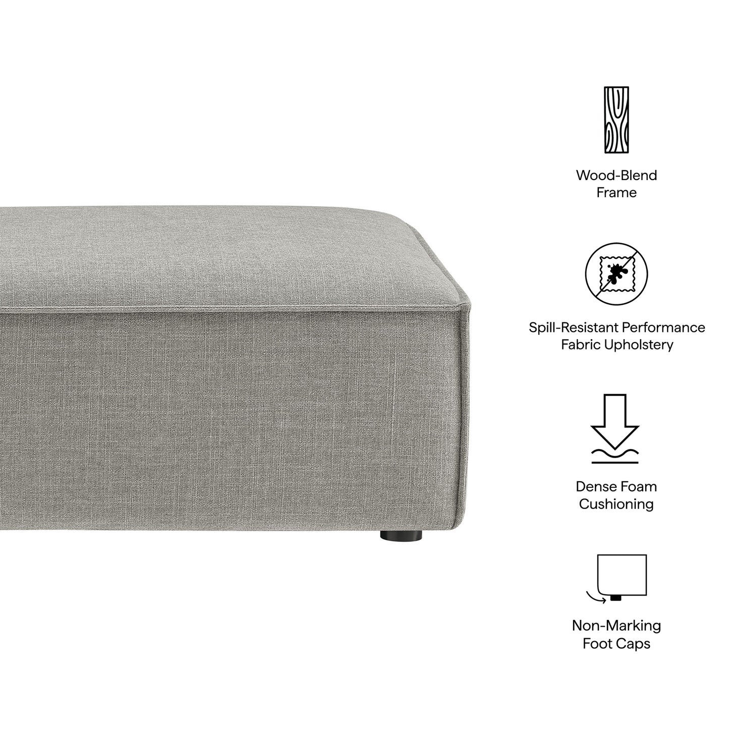 Atlas Performance Fabric Upholstered Modular Ottoman in Pewter