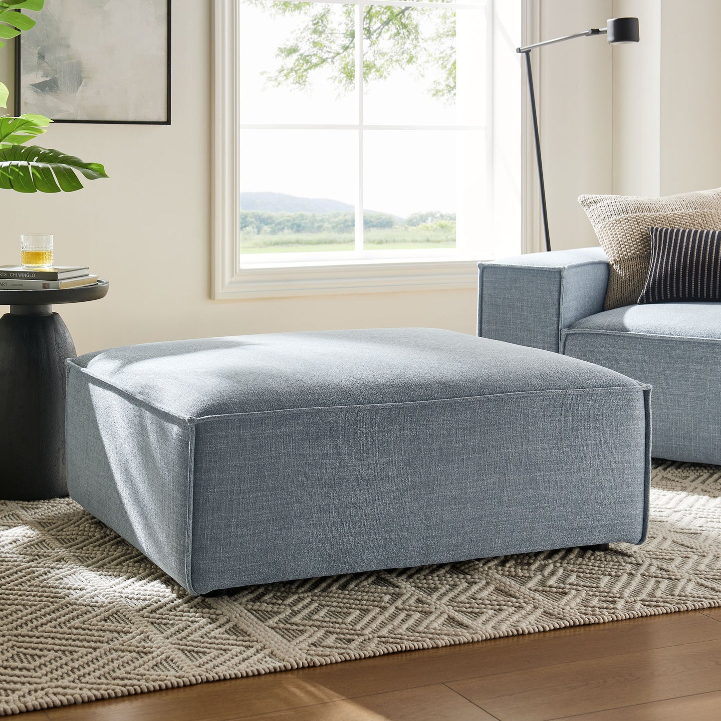 Atlas Performance Fabric Upholstered Modular Ottoman in Sky