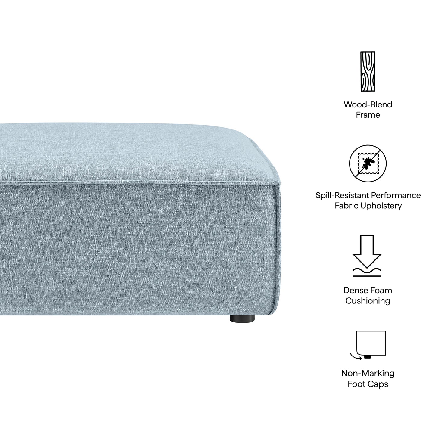 Atlas Performance Fabric Upholstered Modular Ottoman in Sky
