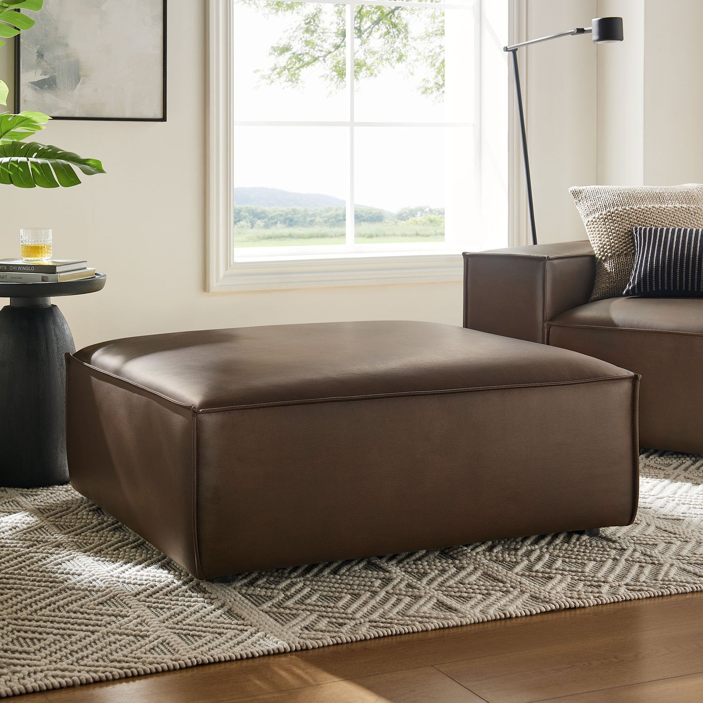 Atlas Vegan Leather Modular Ottoman in Espresso