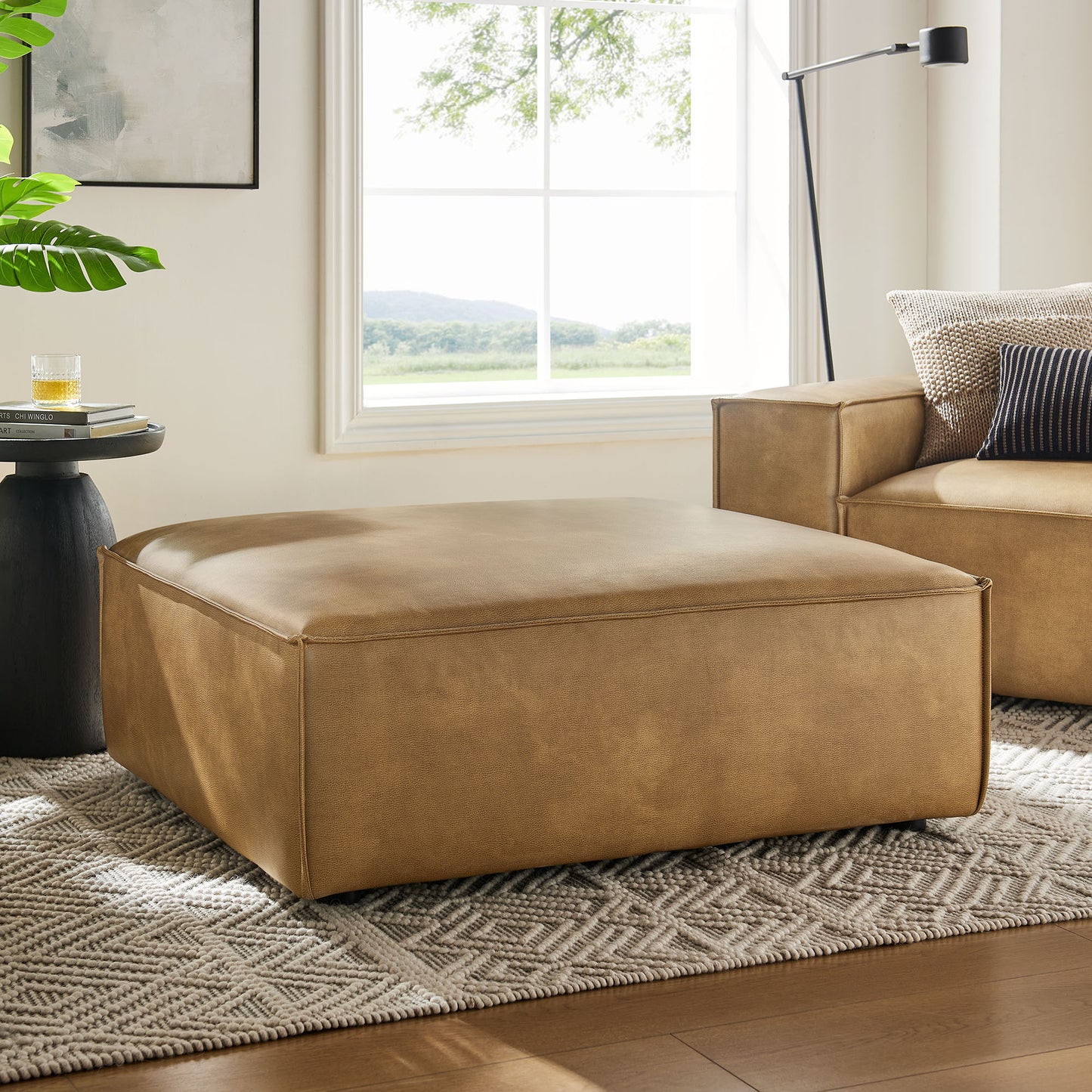 Atlas Vegan Leather Modular Ottoman in Toast
