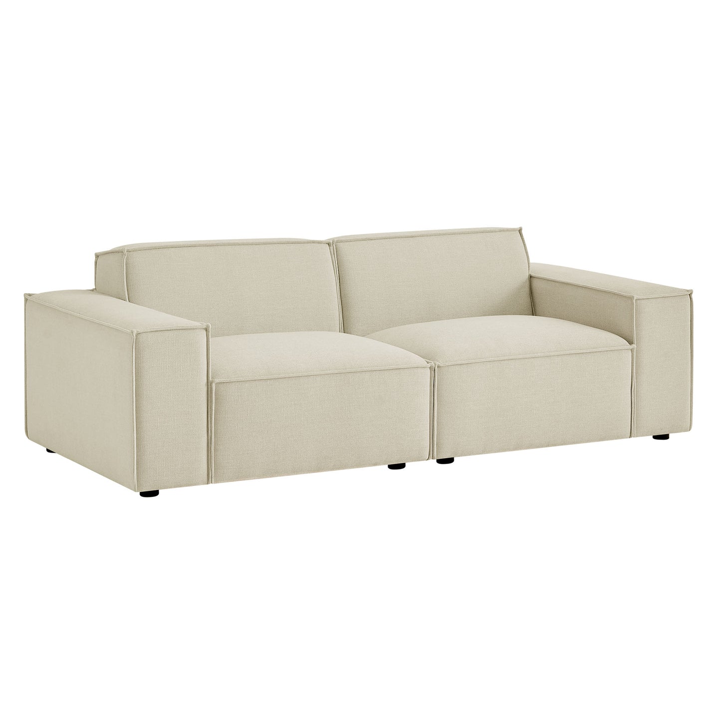 Atlas 2-Piece Performance Fabric Upholstered Modular Loveseat in Ecru