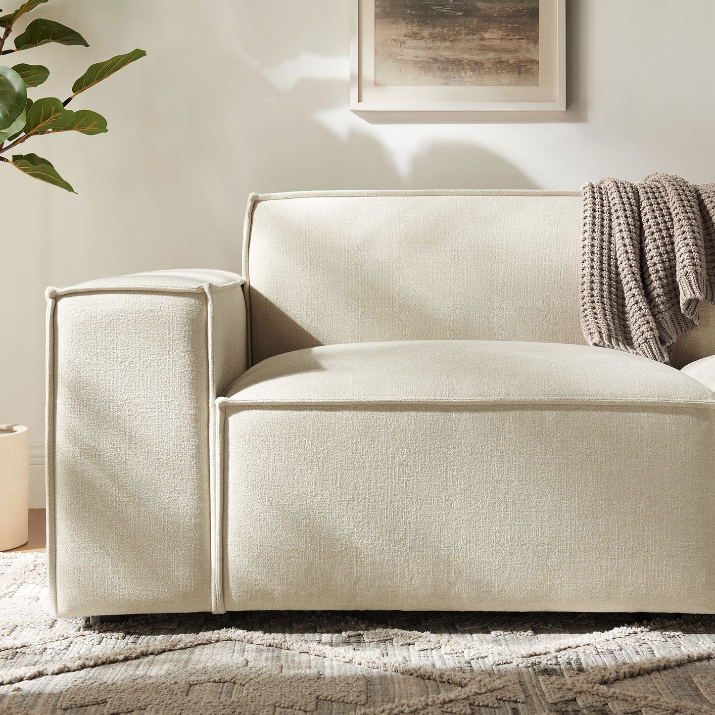 Atlas 2-Piece Performance Fabric Upholstered Modular Loveseat in Ecru
