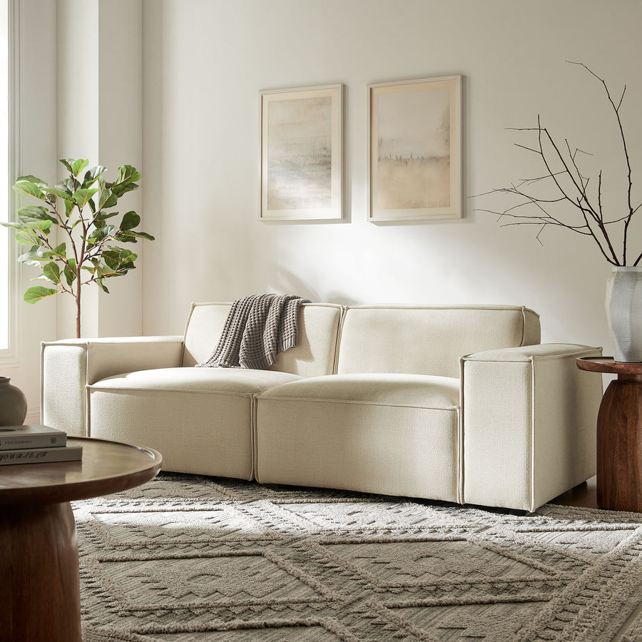 Atlas 2-Piece Performance Fabric Upholstered Modular Loveseat in Ecru
