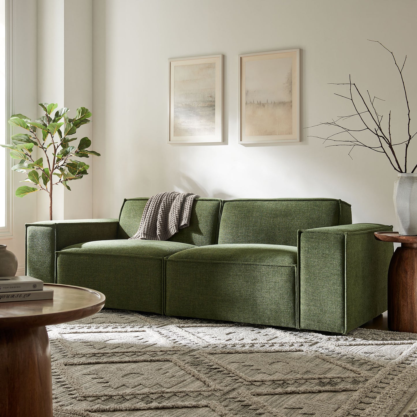 Atlas 2-Piece Performance Fabric Upholstered Modular Loveseat in Foliage