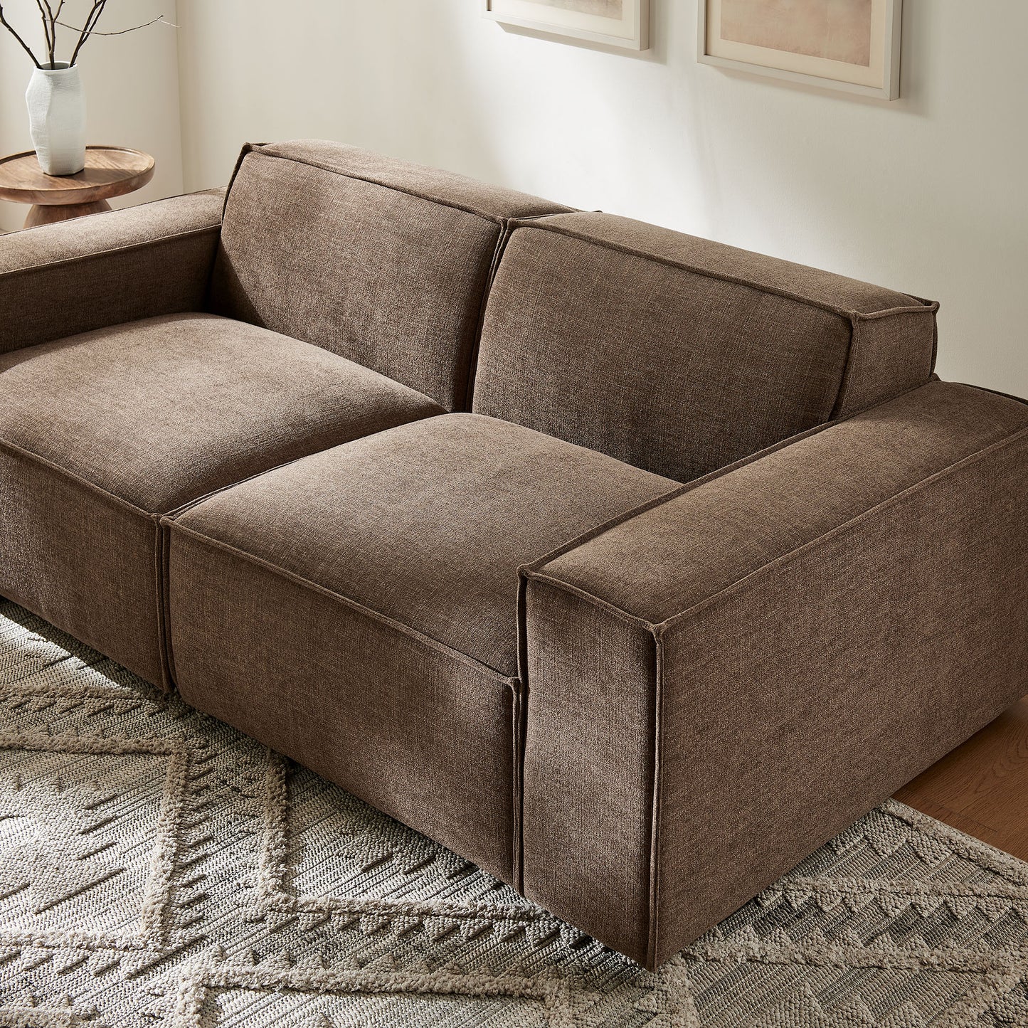 Atlas 2-Piece Performance Fabric Upholstered Modular Loveseat in Mocha