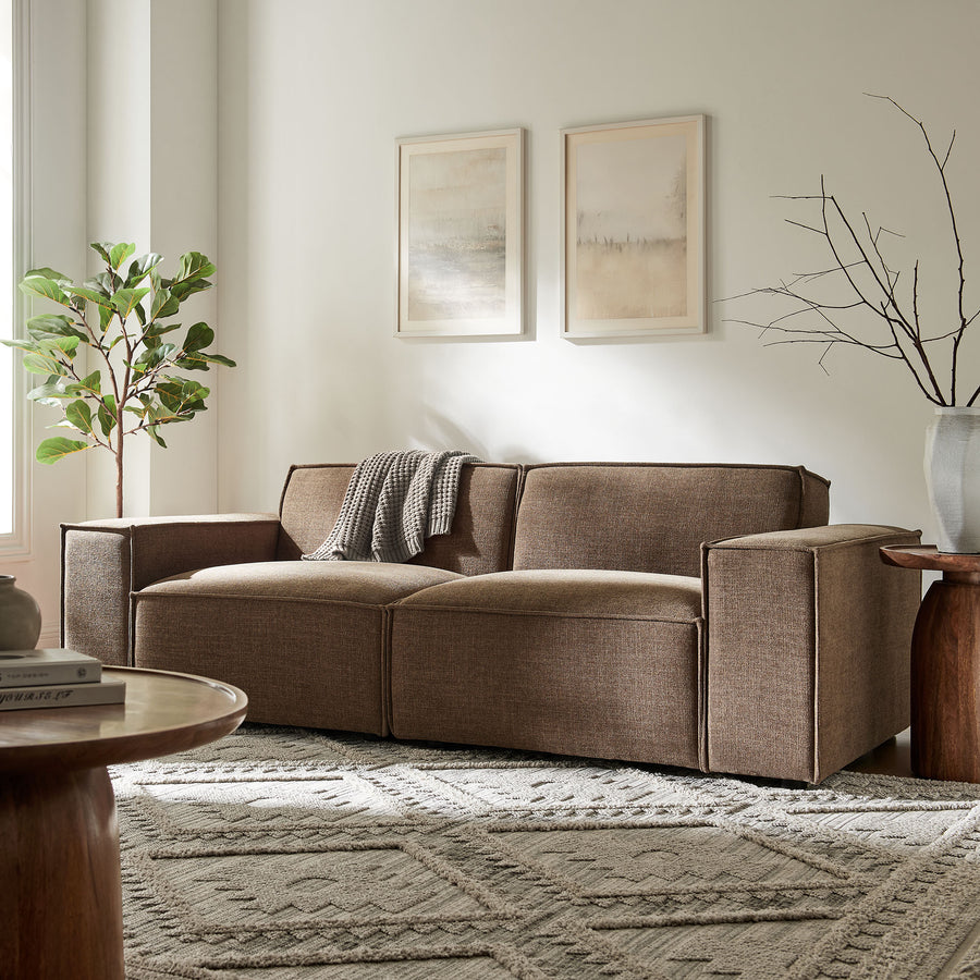 Atlas 2-Piece Performance Fabric Upholstered Modular Loveseat in Mocha