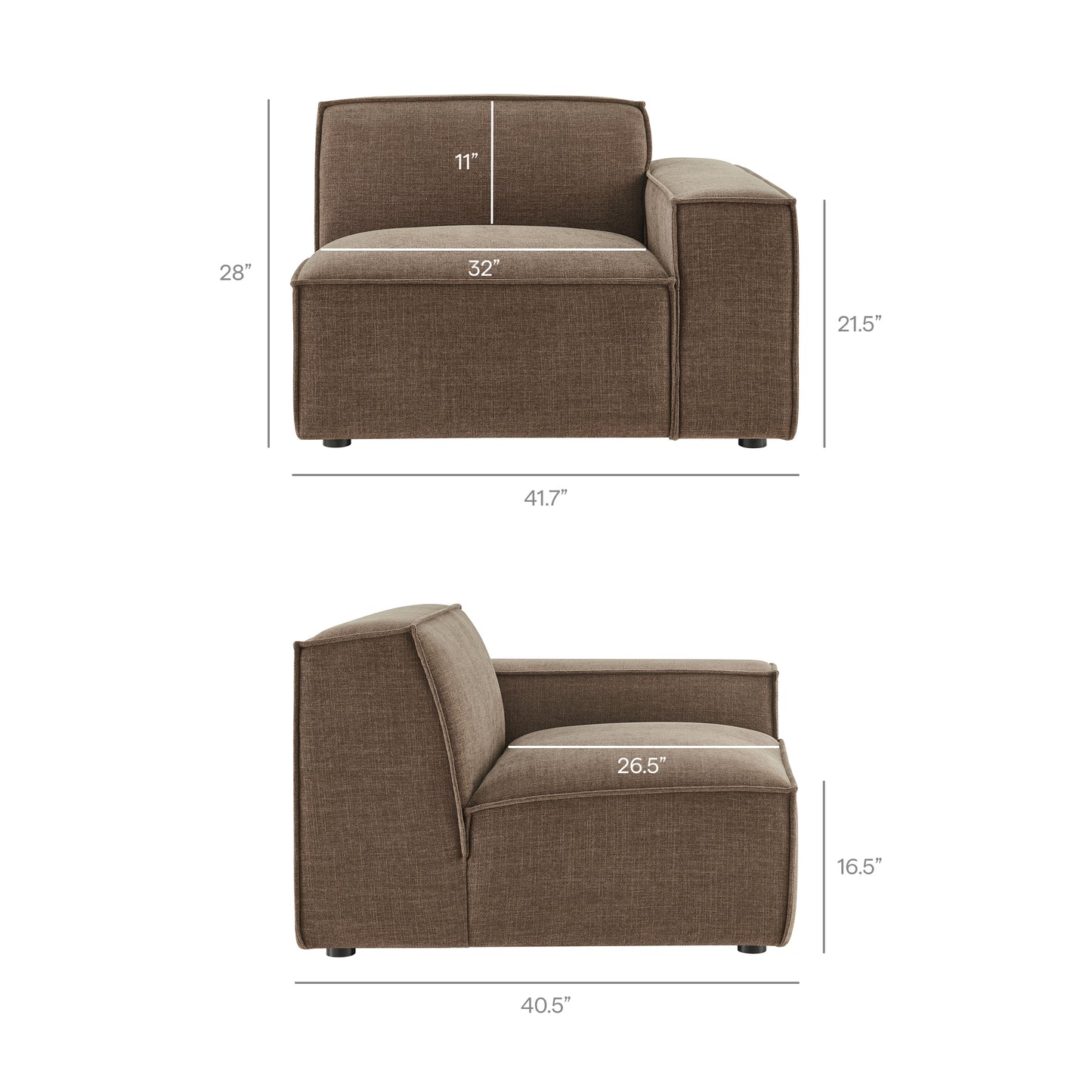 Atlas 2-Piece Performance Fabric Upholstered Modular Loveseat in Mocha