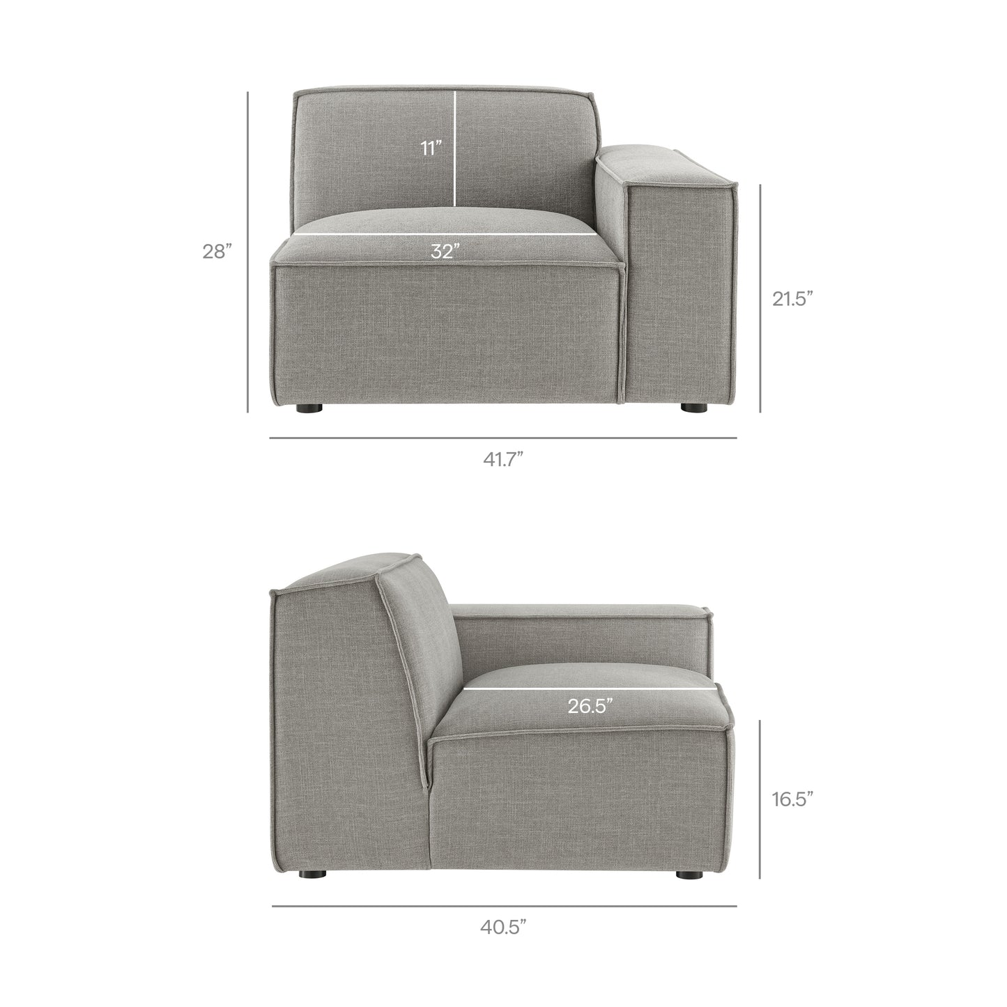 Atlas 2-Piece Performance Fabric Upholstered Modular Loveseat in Pewter