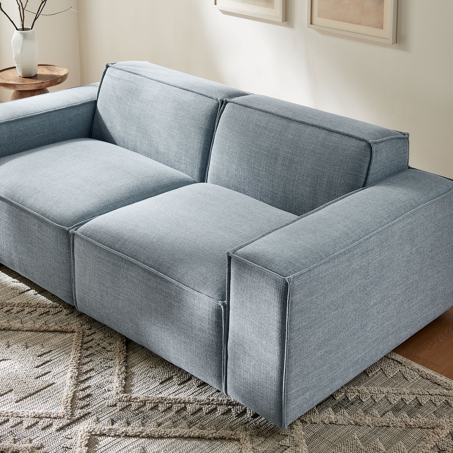 Atlas 2-Piece Performance Fabric Upholstered Modular Loveseat in Sky Blue