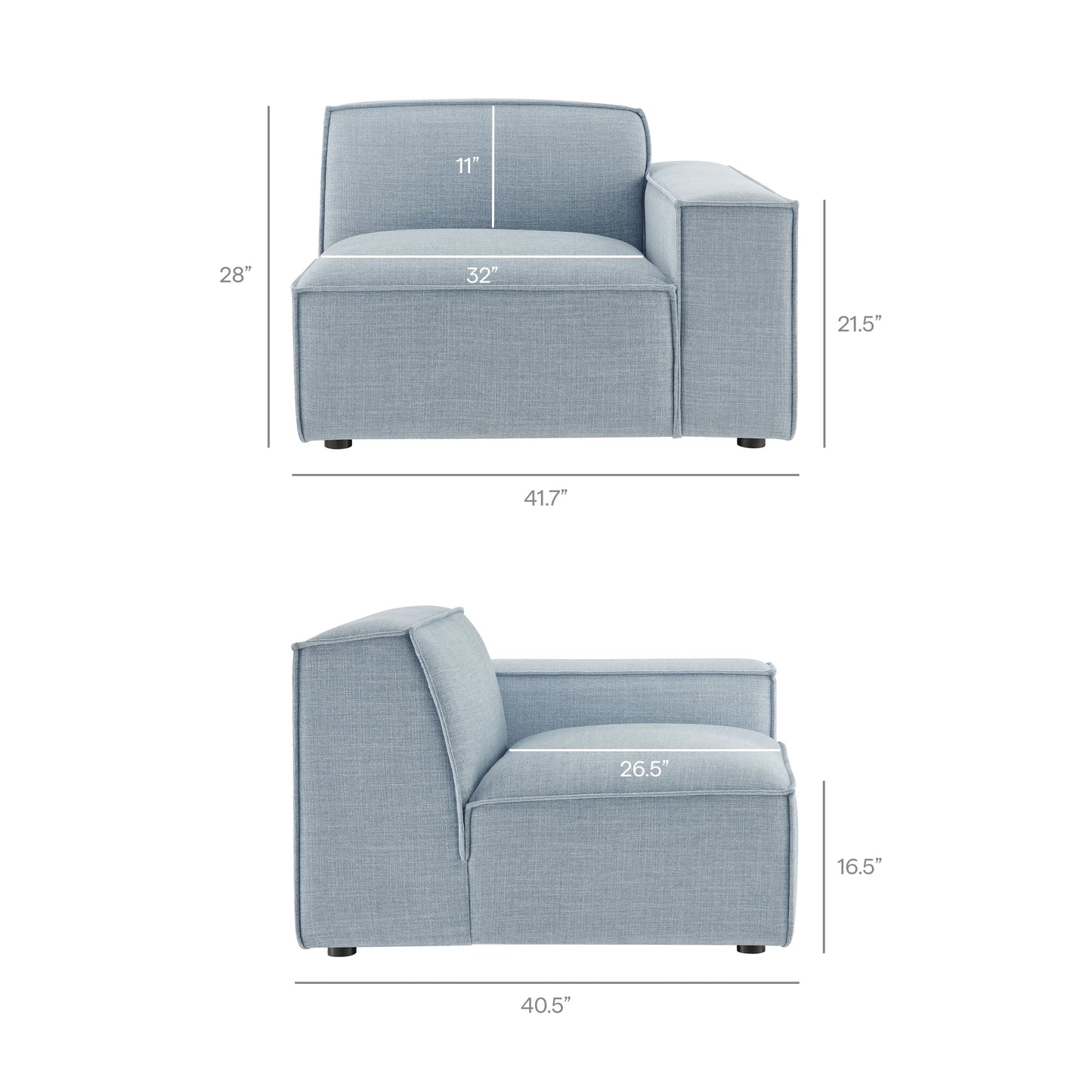 Atlas 2-Piece Performance Fabric Upholstered Modular Loveseat in Sky Blue