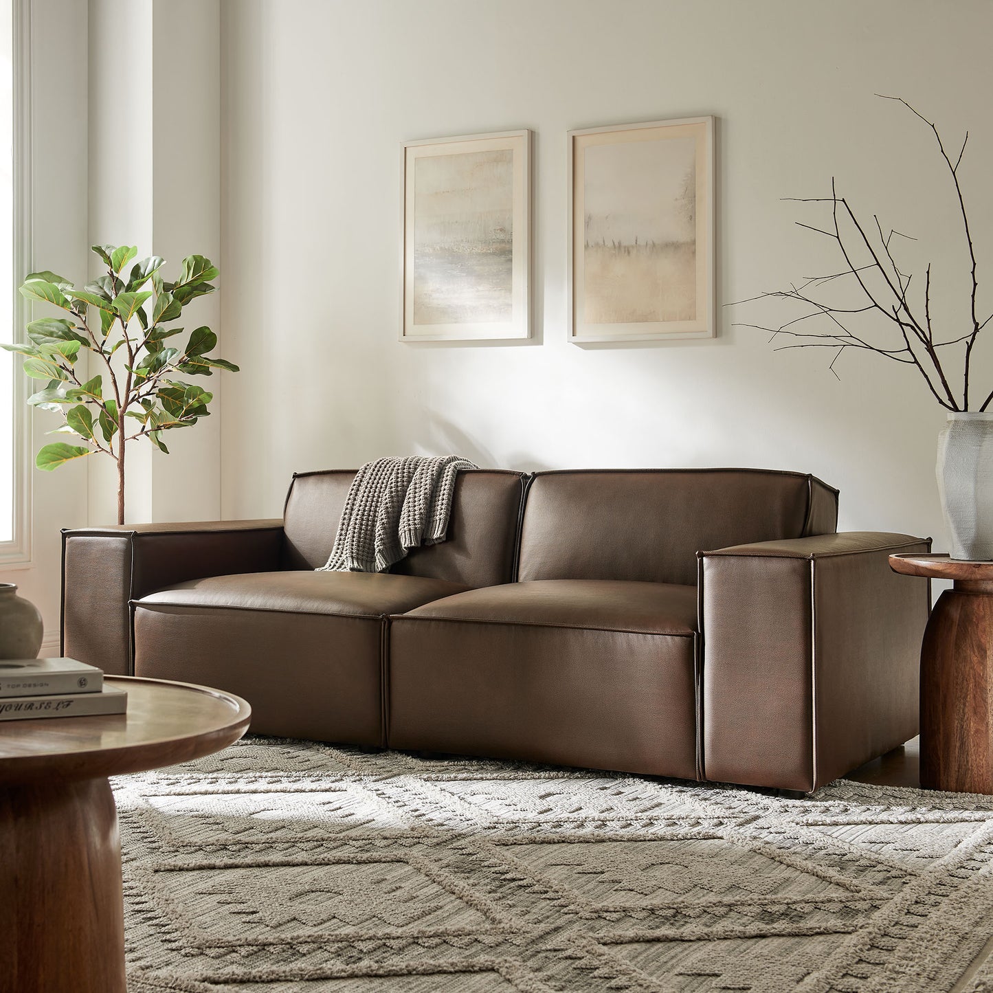 Atlas 2-Piece Vegan Leather Modular Loveseat in Espresso