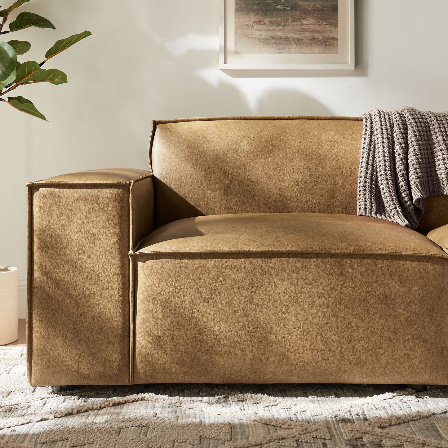 Atlas 2-Piece Vegan Leather Modular Loveseat in Toast
