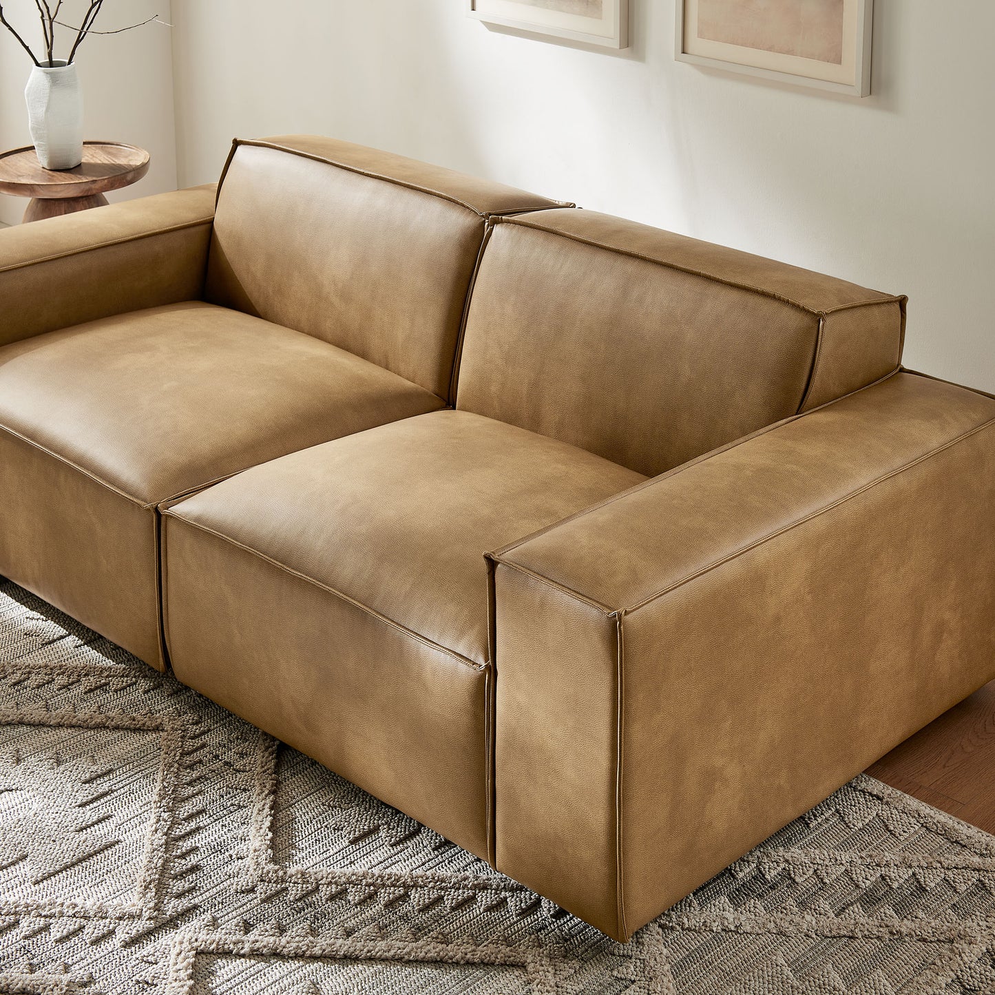 Atlas 2-Piece Vegan Leather Modular Loveseat in Toast