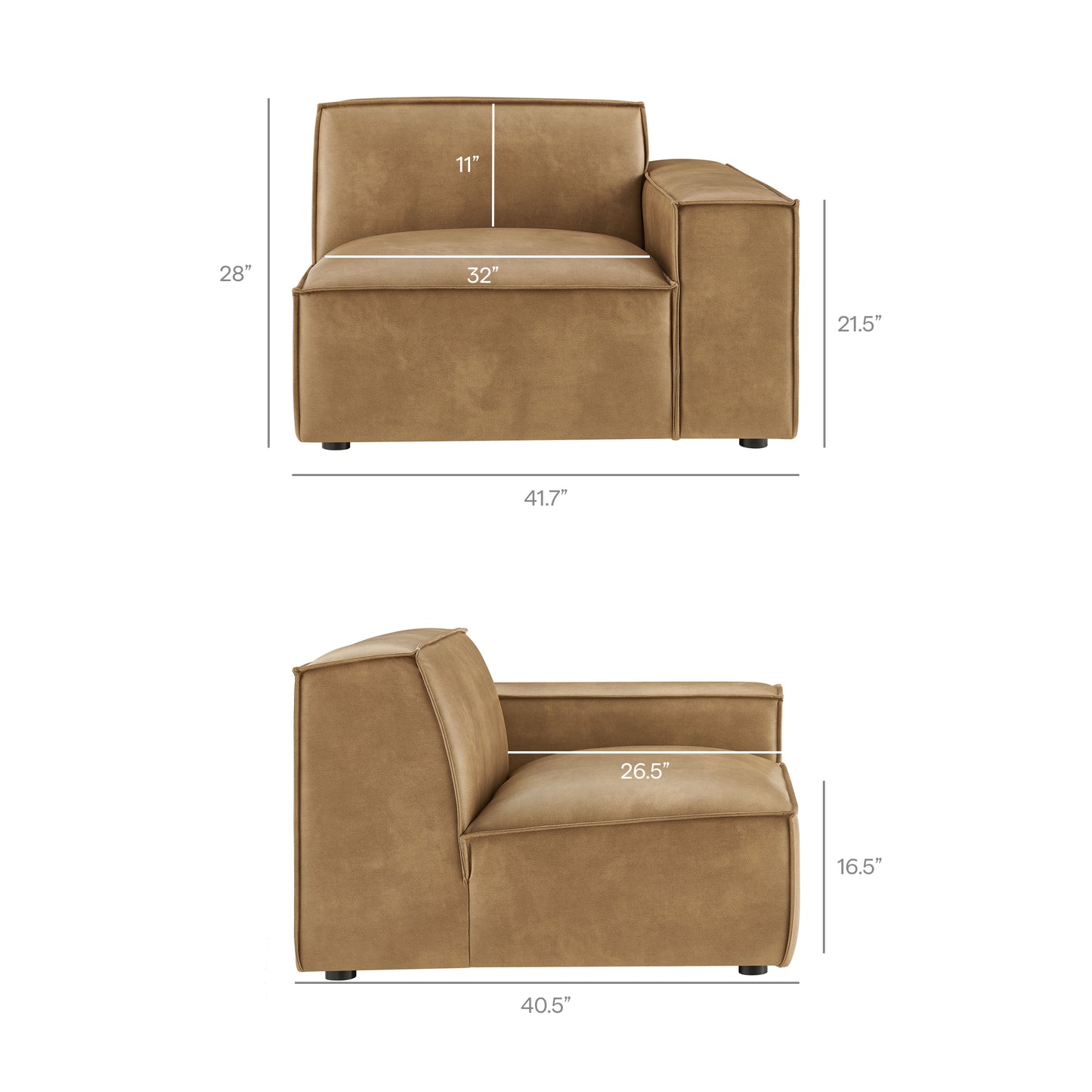 Atlas 2-Piece Vegan Leather Modular Loveseat in Toast