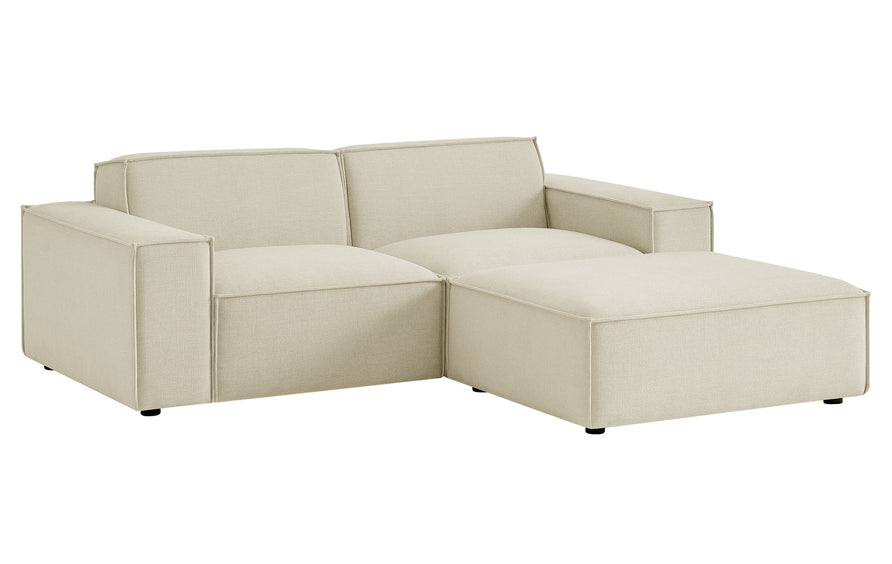 Atlas 3-Piece Performance Fabric Upholstered Modular Loveseat with Ottoman in Ecru