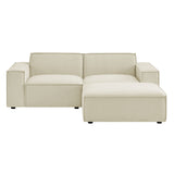 Atlas 3-Piece Performance Fabric Upholstered Modular Loveseat with Ottoman in Ecru
