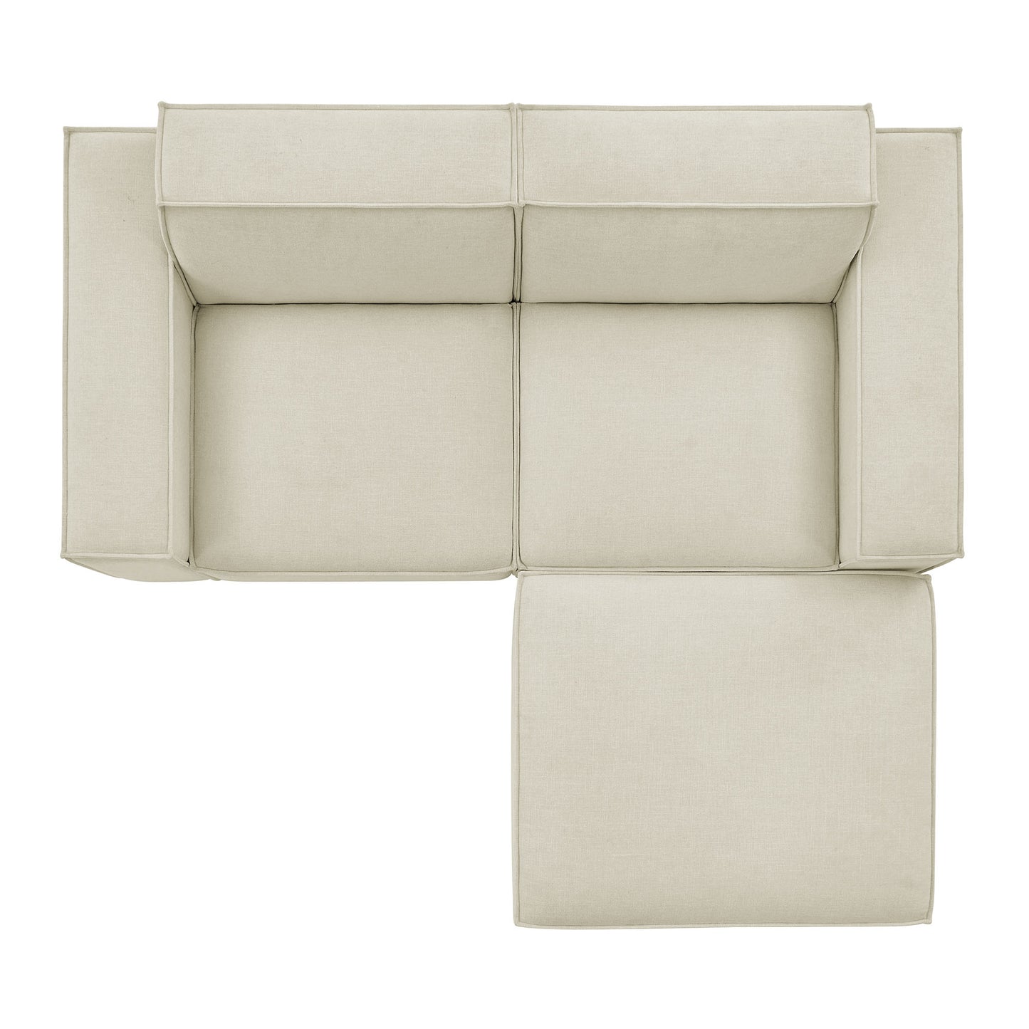 Atlas 3-Piece Performance Fabric Upholstered Modular Loveseat with Ottoman in Ecru