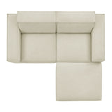 Atlas 3-Piece Performance Fabric Upholstered Modular Loveseat with Ottoman in Ecru