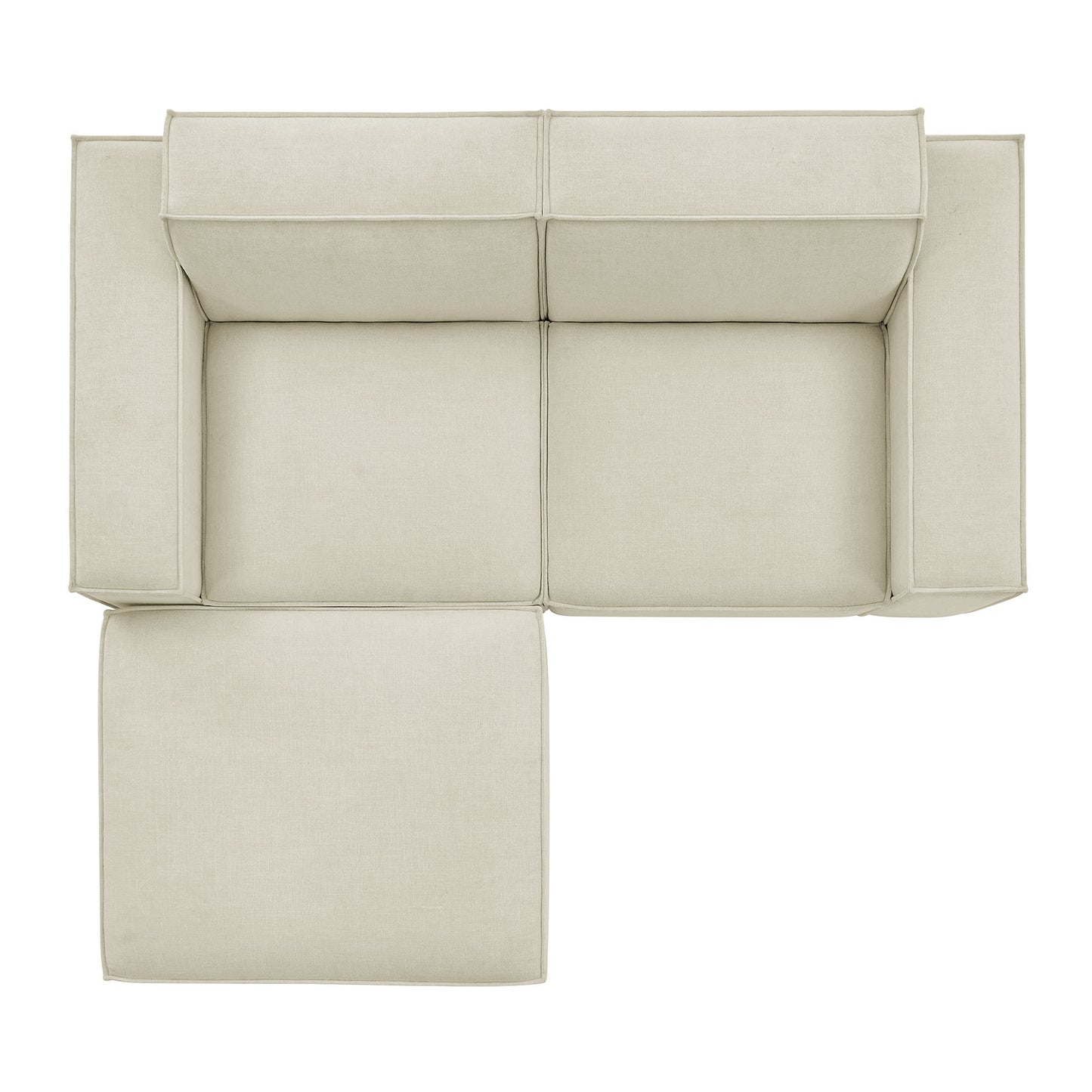Atlas 3-Piece Performance Fabric Upholstered Modular Loveseat with Ottoman in Ecru
