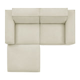 Atlas 3-Piece Performance Fabric Upholstered Modular Loveseat with Ottoman in Ecru