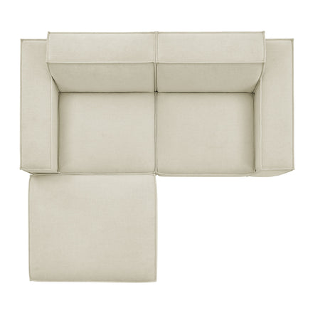 Restore 3-Piece Performance Fabric Upholstered Modular Loveseat with Ottoman in Ecru