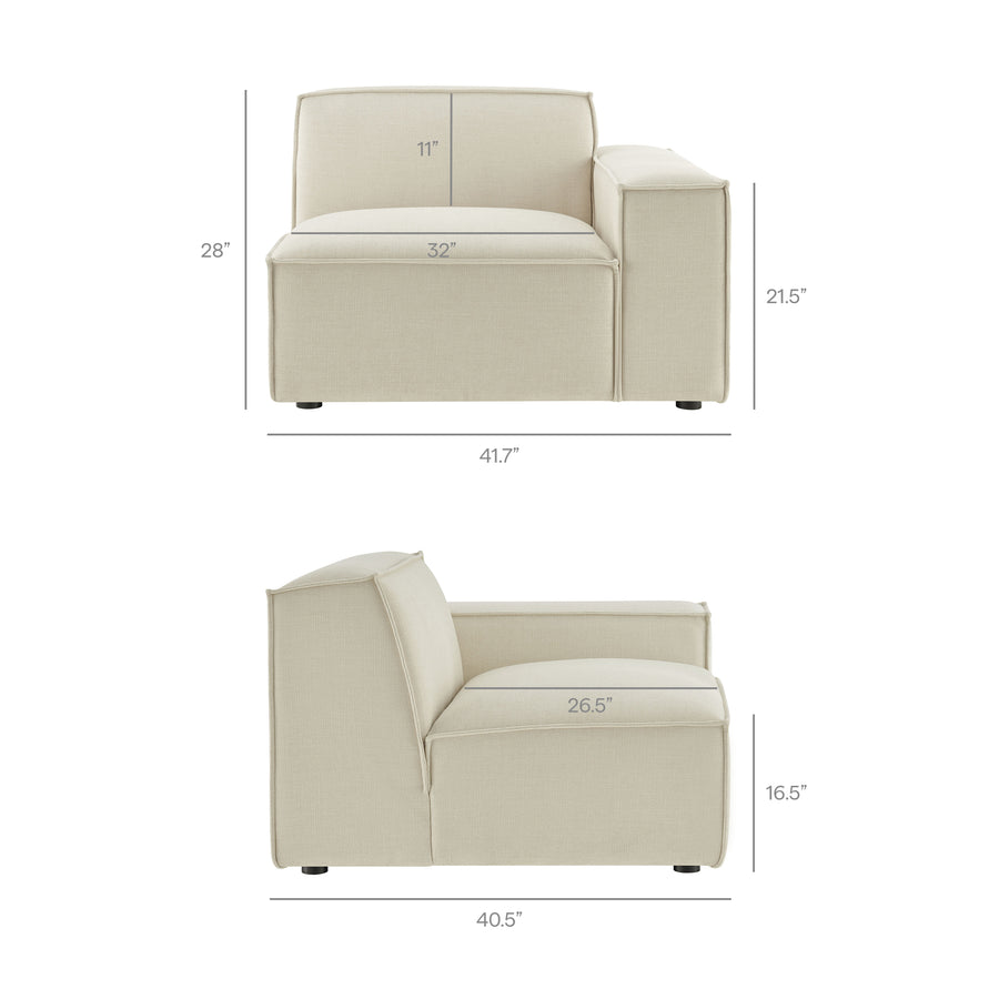 Atlas 3-Piece Performance Fabric Upholstered Modular Loveseat with Ottoman in Ecru