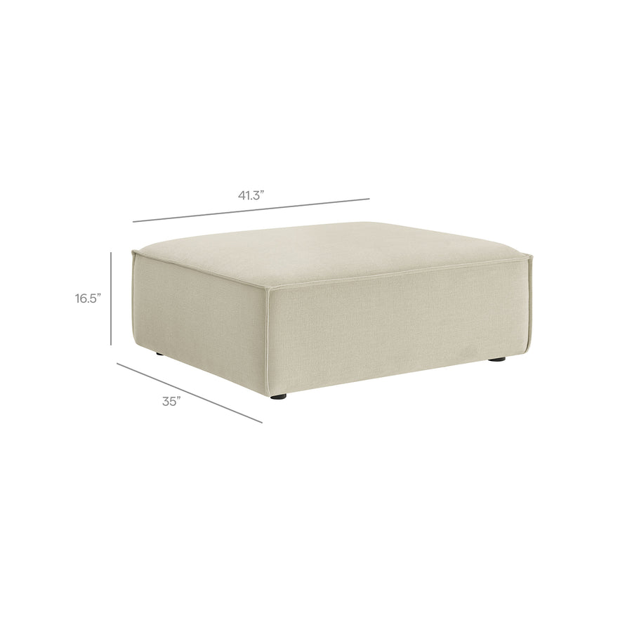 Atlas 3-Piece Performance Fabric Upholstered Modular Loveseat with Ottoman in Ecru