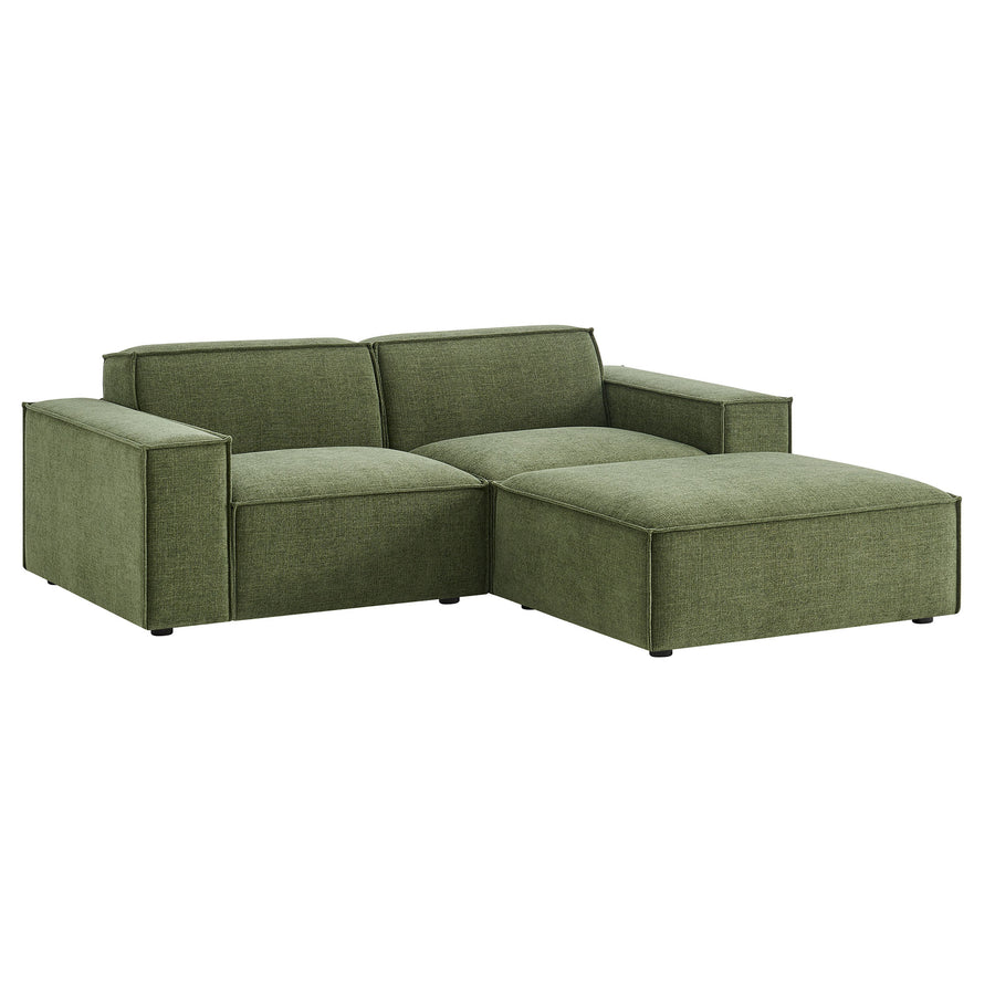 Atlas 3-Piece Performance Fabric Upholstered Modular Loveseat with Ottoman in Foliage
