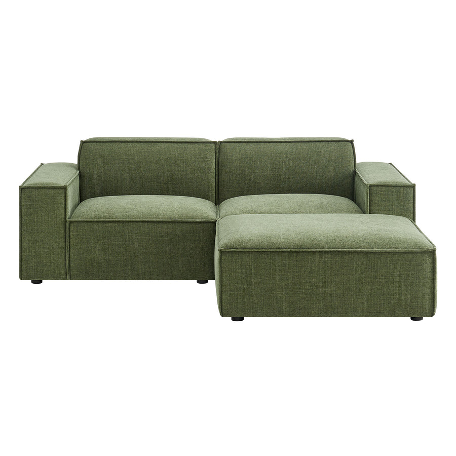 Atlas 3-Piece Performance Fabric Upholstered Modular Loveseat with Ottoman in Foliage