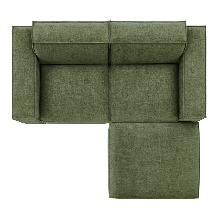 Atlas 3-Piece Performance Fabric Upholstered Modular Loveseat with Ottoman in Foliage