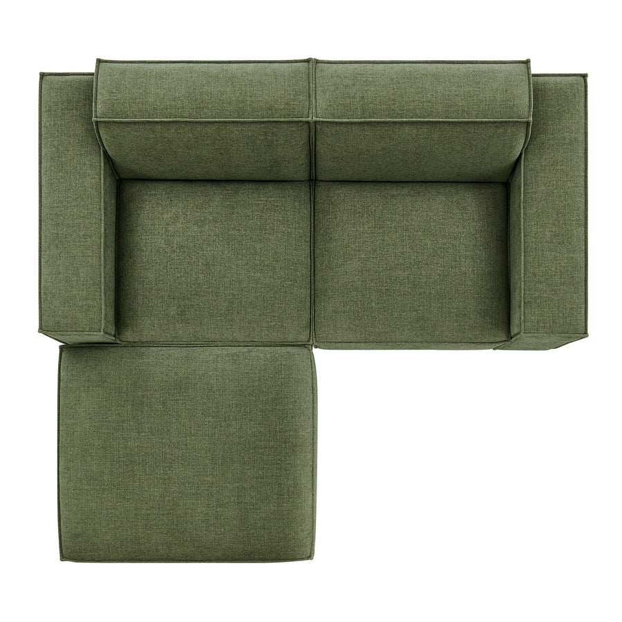 Atlas 3-Piece Performance Fabric Upholstered Modular Loveseat with Ottoman in Foliage