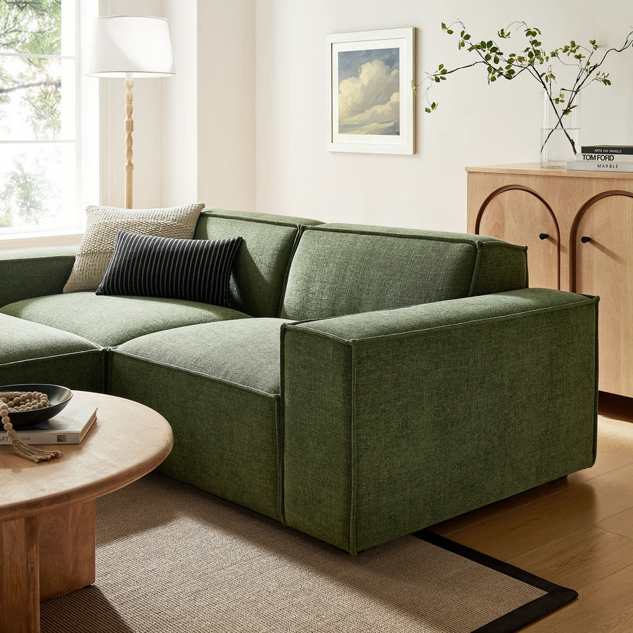 Atlas 3-Piece Performance Fabric Upholstered Modular Loveseat with Ottoman in Foliage