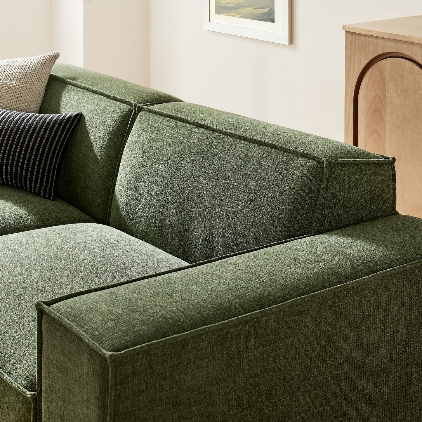 Atlas 3-Piece Performance Fabric Upholstered Modular Loveseat with Ottoman in Foliage