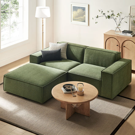 Restore 3-Piece Performance Fabric Upholstered Modular Loveseat with Ottoman in Foliage