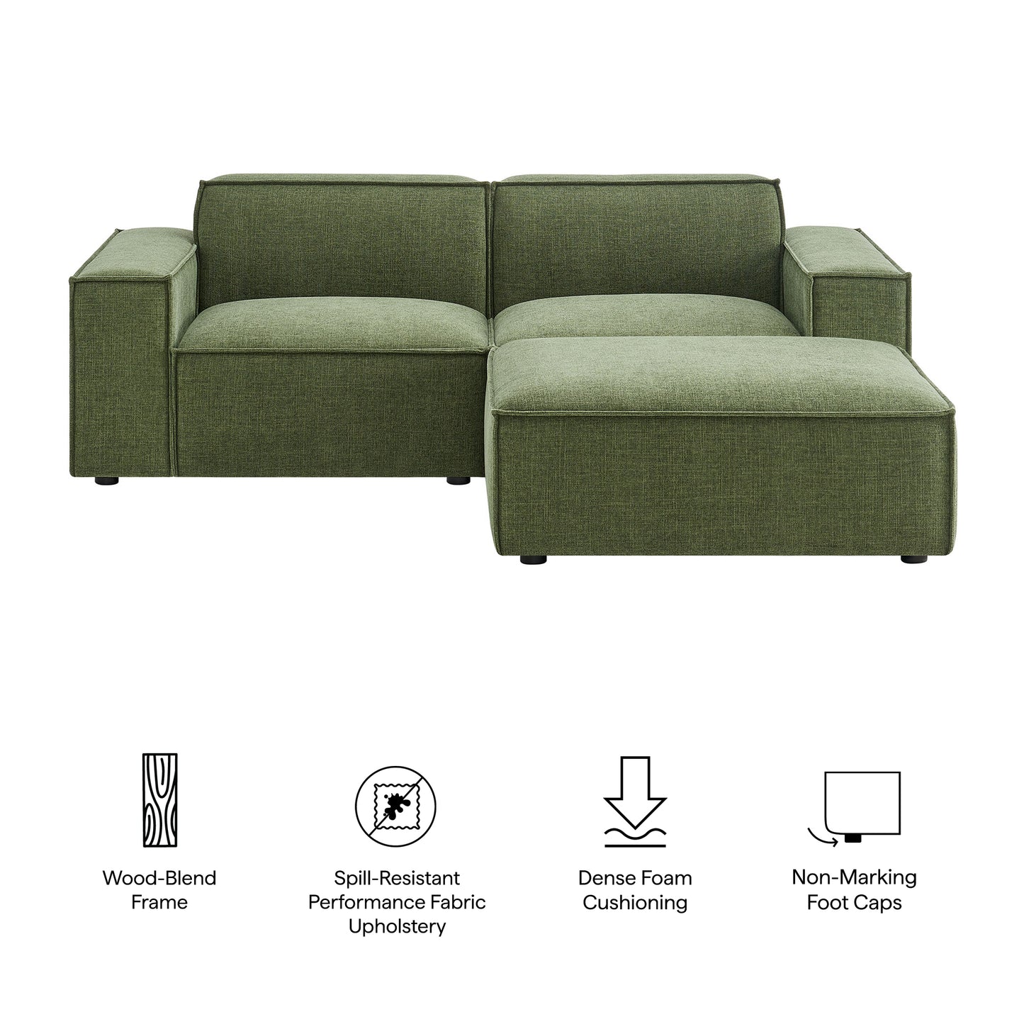 Atlas 3-Piece Performance Fabric Upholstered Modular Loveseat with Ottoman in Foliage