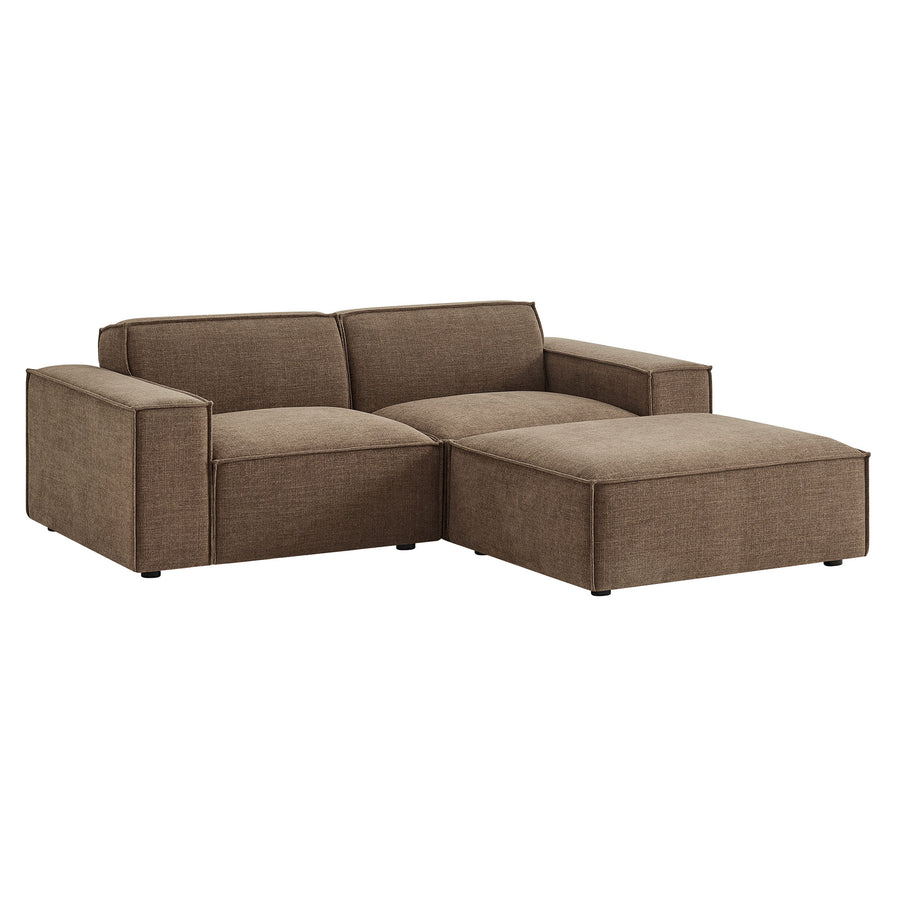 Atlas 3-Piece Performance Fabric Upholstered Modular Loveseat with Ottoman in Mocha