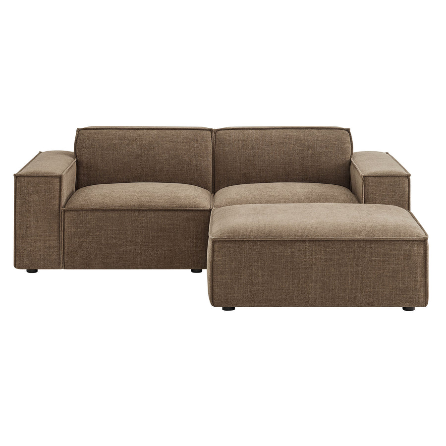 Atlas 3-Piece Performance Fabric Upholstered Modular Loveseat with Ottoman in Mocha