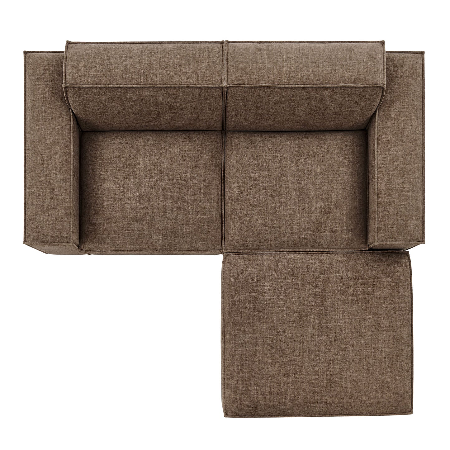 Atlas 3-Piece Performance Fabric Upholstered Modular Loveseat with Ottoman in Mocha