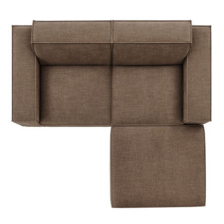 Restore 3-Piece Performance Fabric Upholstered Modular Loveseat with Ottoman in Mocha