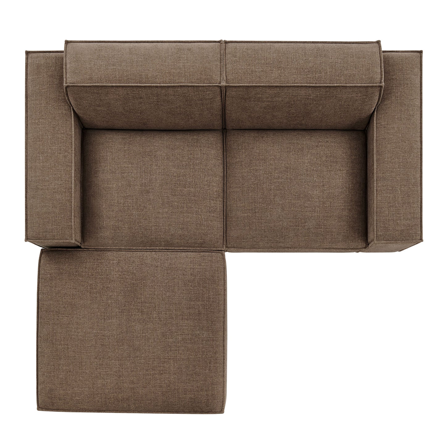 Atlas 3-Piece Performance Fabric Upholstered Modular Loveseat with Ottoman in Mocha