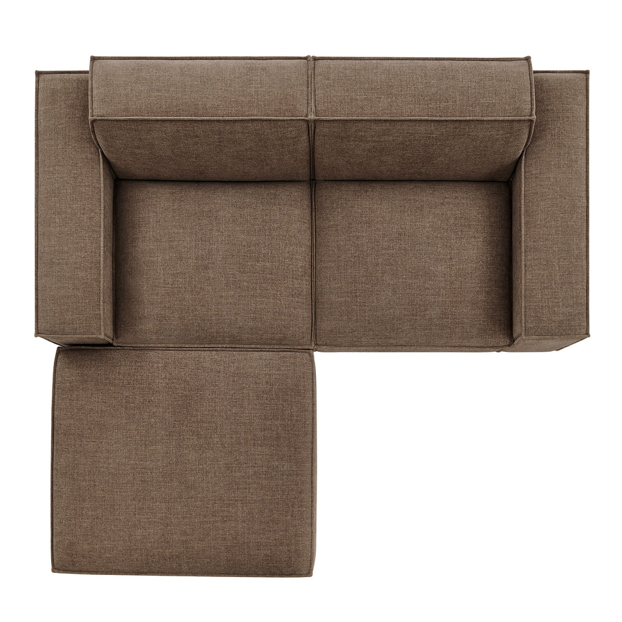 Atlas 3-Piece Performance Fabric Upholstered Modular Loveseat with Ottoman in Mocha