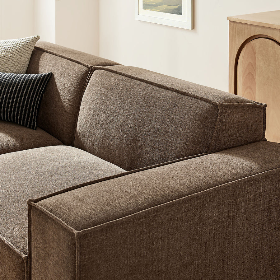 Atlas 3-Piece Performance Fabric Upholstered Modular Loveseat with Ottoman in Mocha