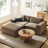 Atlas 3-Piece Performance Fabric Upholstered Modular Loveseat with Ottoman in Mocha