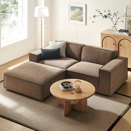 Restore 3-Piece Performance Fabric Upholstered Modular Loveseat with Ottoman in Mocha