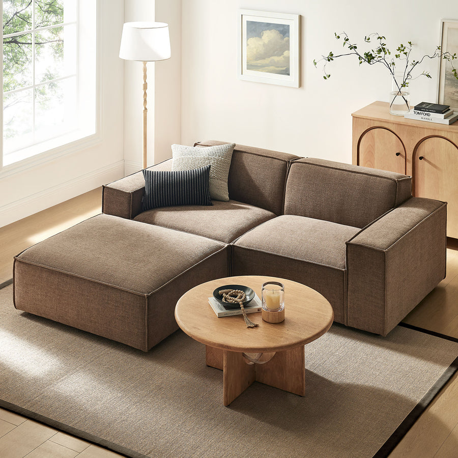 Atlas 3-Piece Performance Fabric Upholstered Modular Loveseat with Ottoman in Mocha